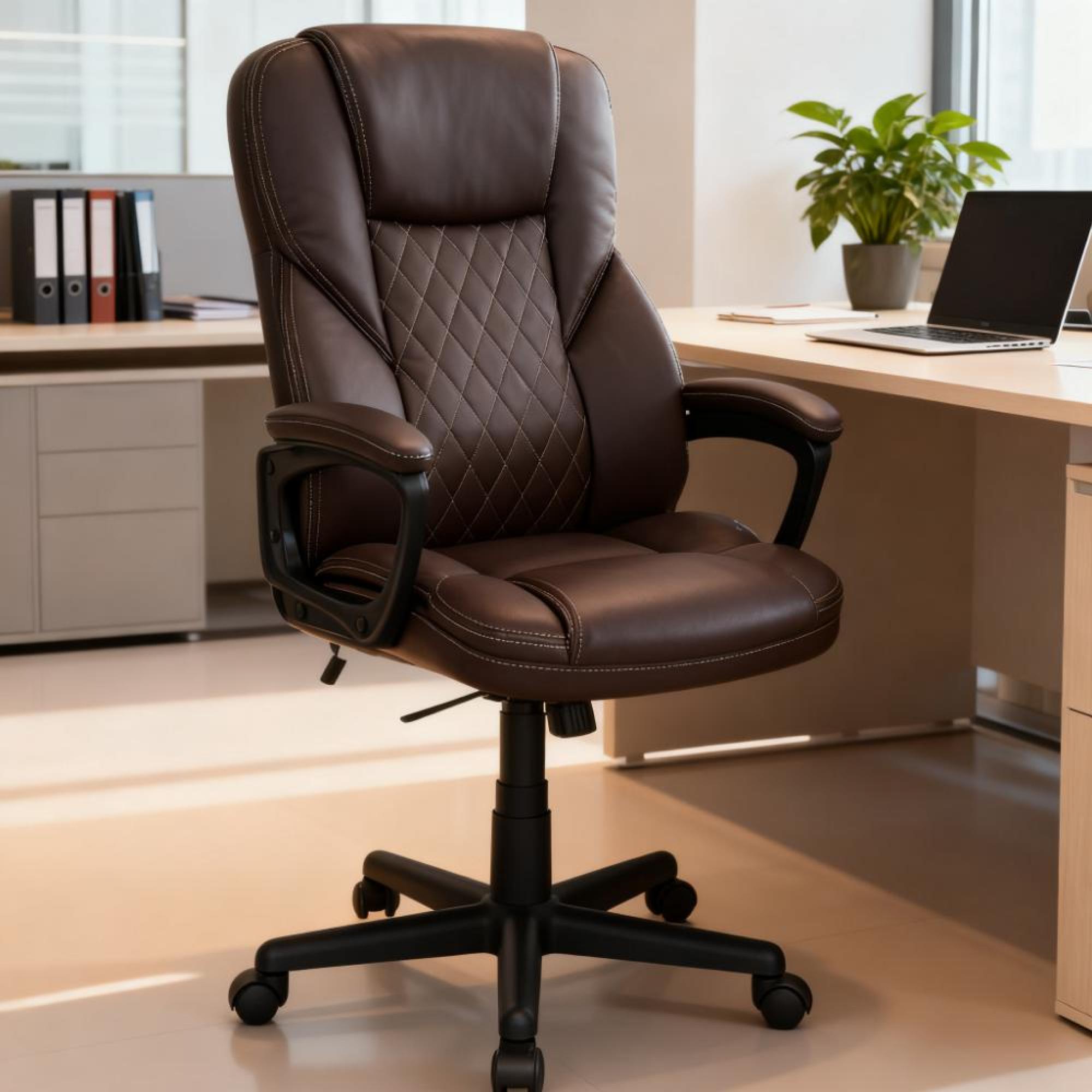 Front. GOODSILO - Executive High-Back Ergonomic Office Chair with Adjustable Height and Swivel Wheels for Home and Office Use - Brown.