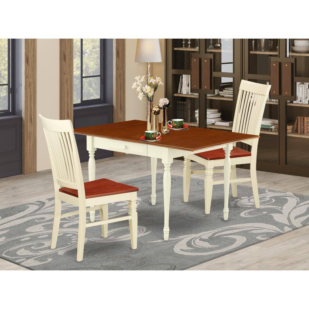 Left. East West Furniture - Dining Room Set Buttermilk & Cherry - Brown.