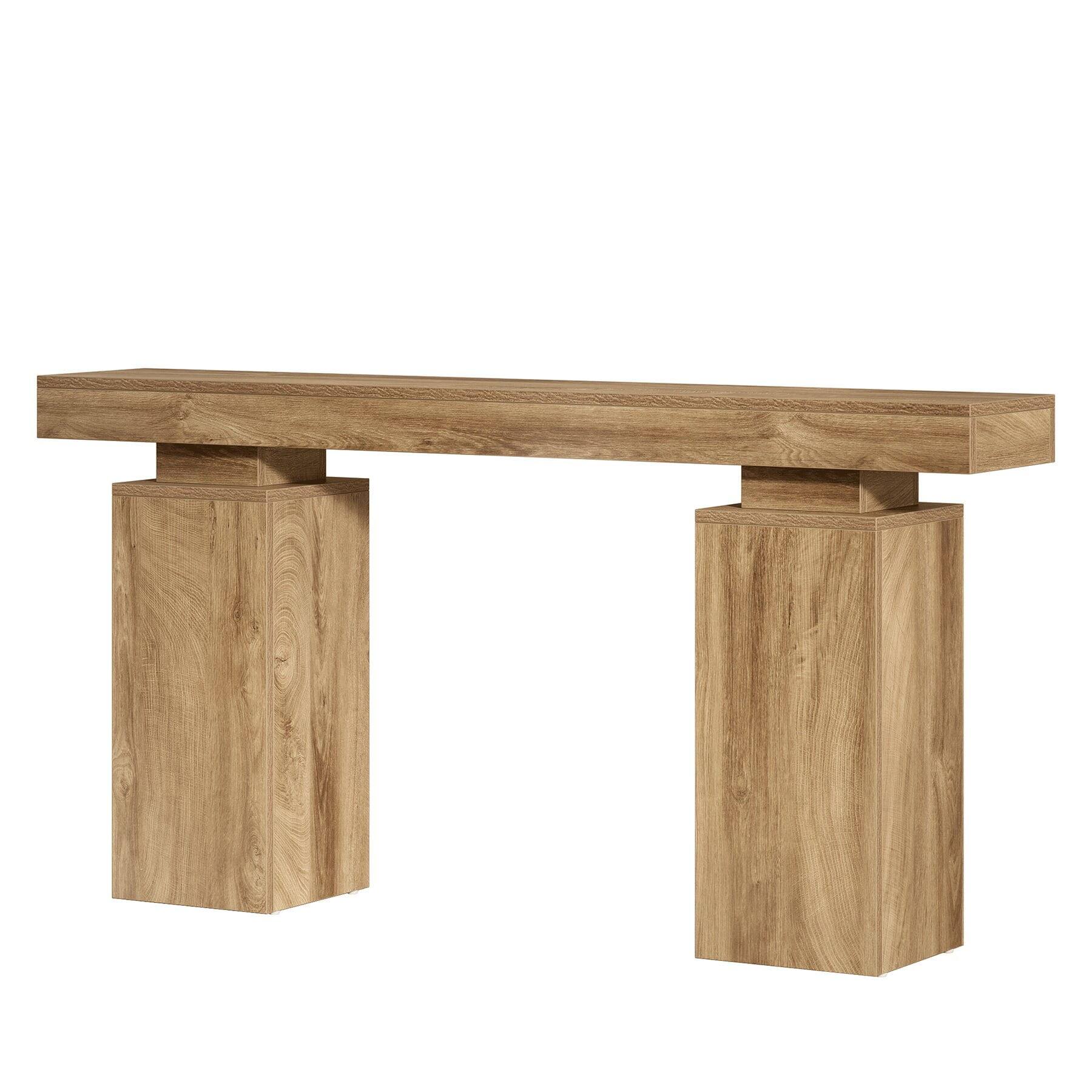 Alt View 1. Kadyn - Geometric Base Console Table - Minimalist Sofa Side Table, Natural Wood Living Room Accessory, Entryway Decor, Brown - Brown.