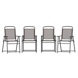 Emma + Oliver - Munroe Set of 4 Textilene Folding Sling Style Patio Chairs with Armrests - Brown