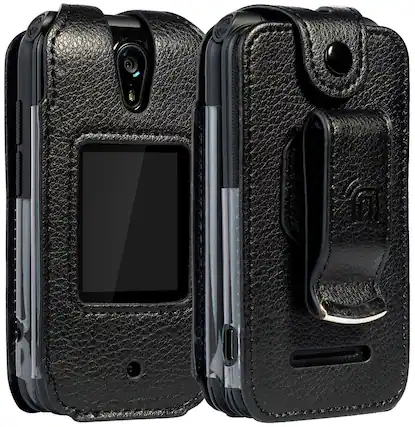 Front. Nakedcellphone - Vegan Leather Case with Belt Clip for Schok Classic 2019 Flip Phone - Black.