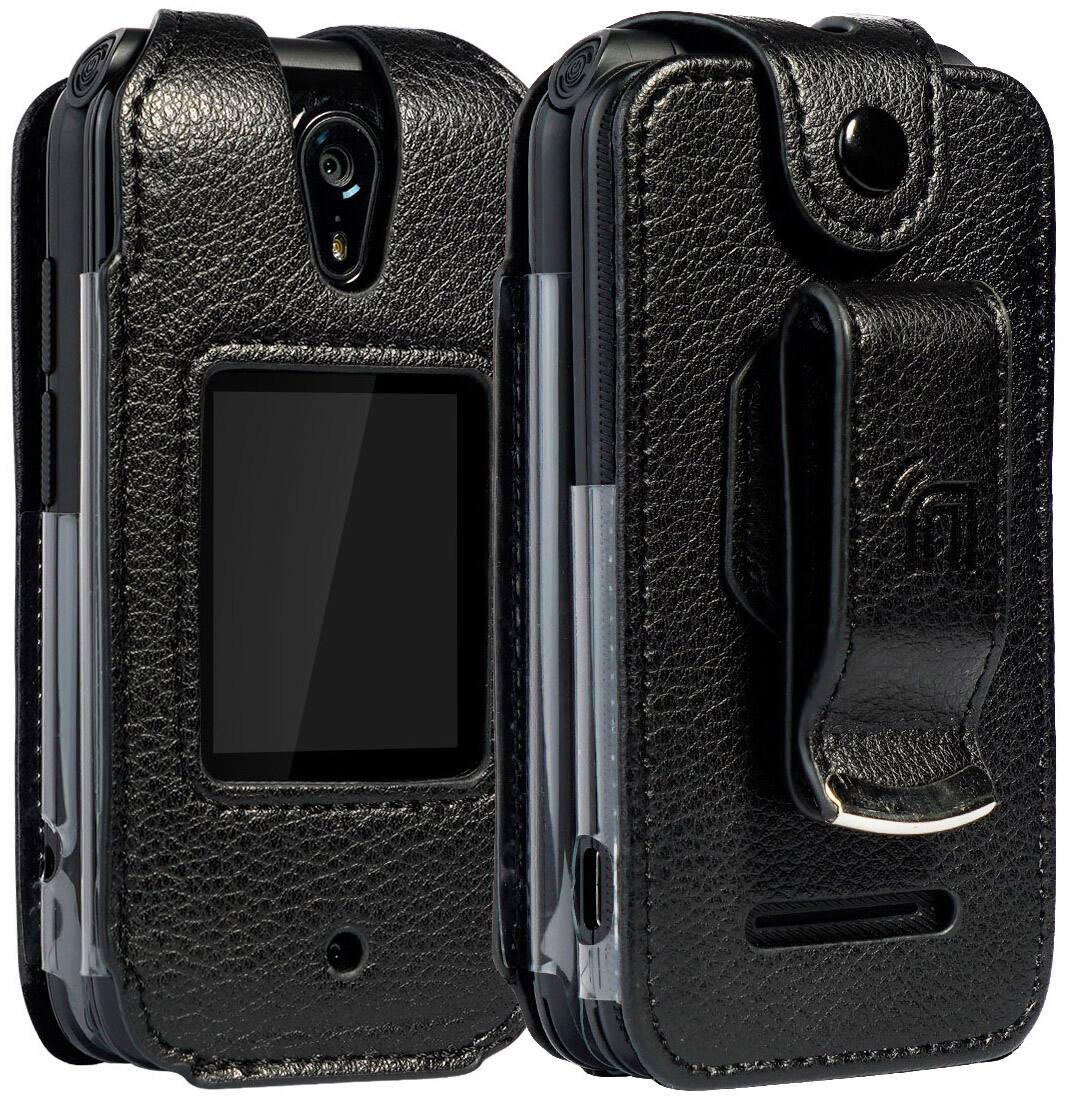 Front. Nakedcellphone - Vegan Leather Case with Belt Clip for Schok Classic 2019 Flip Phone - Black.