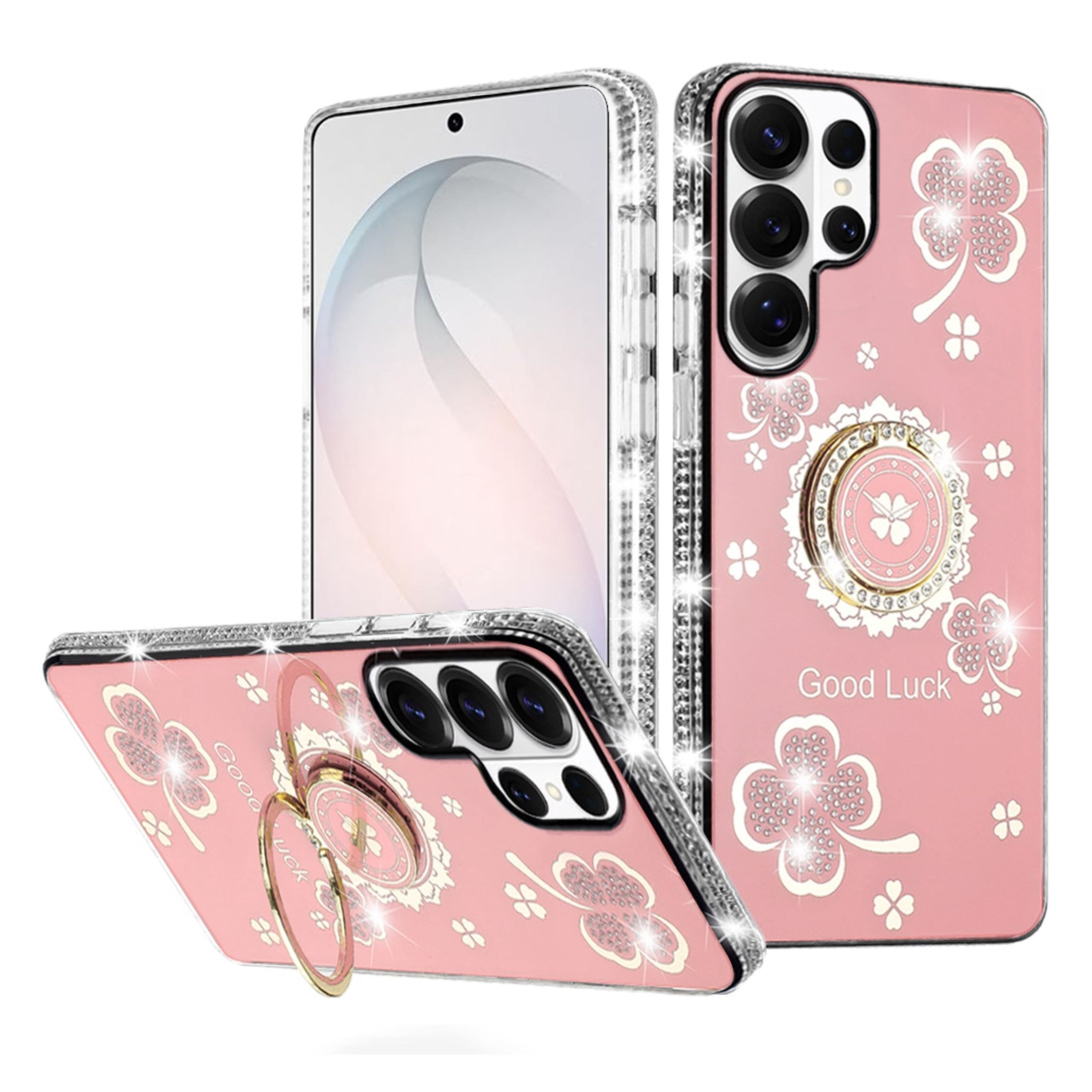 Kitcheniva - Crystal Studded Ring Stand Bling Phone Case With Tempered Glass For Samsung Galaxy S26 Ultra - Pink price history on PriceWatchPro