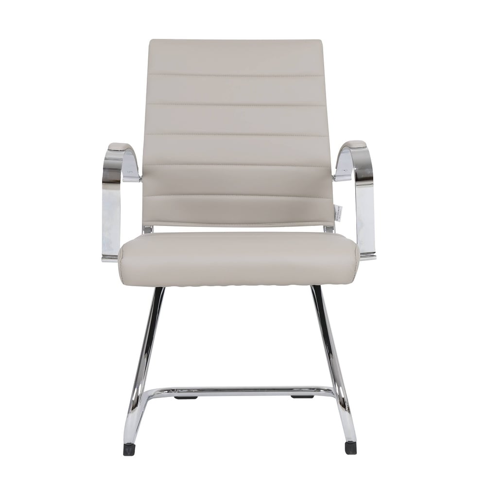 Alt View 3. LeisureMod - Benmar Office Chair, Ribbed Leather Upholstery with Chrome Arms and Sled Base, Modern Desk Seating for Home or Office - Tan.