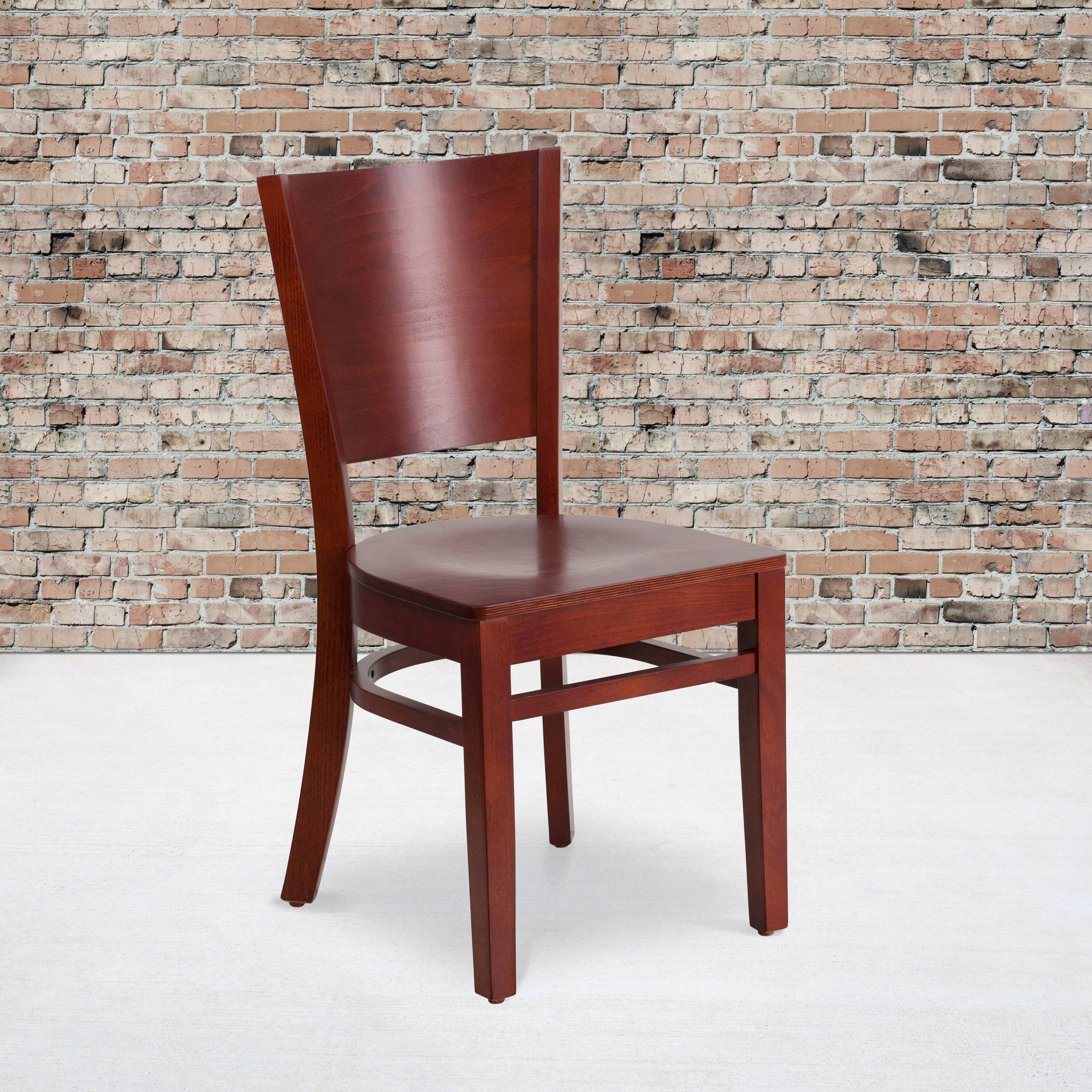 Alt View 1. Emma + Oliver - Solid Back Wooden Restaurant Dining Chair - Mahogany Wood Seat/Mahogany Wood Frame.