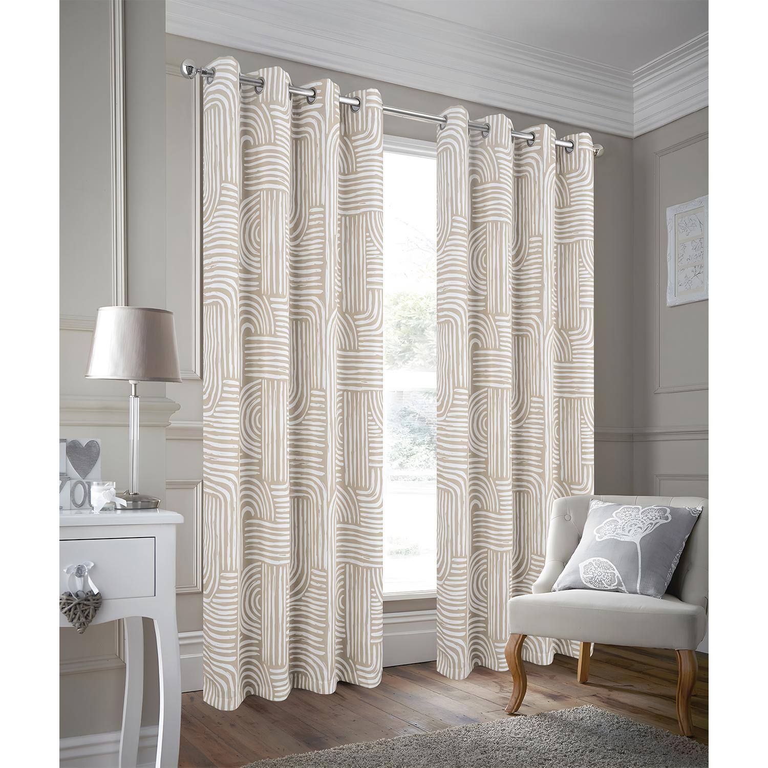Angle. RT Designers Collection - RT Designer Collection Ashton Printed Blackout Luxurious Decorative Grommet Curtain Panel 54" x 84" Taupe - Taupe.