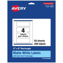 Avery - Matte Rectangle Labels, 2" x 6", 200 Labels - White