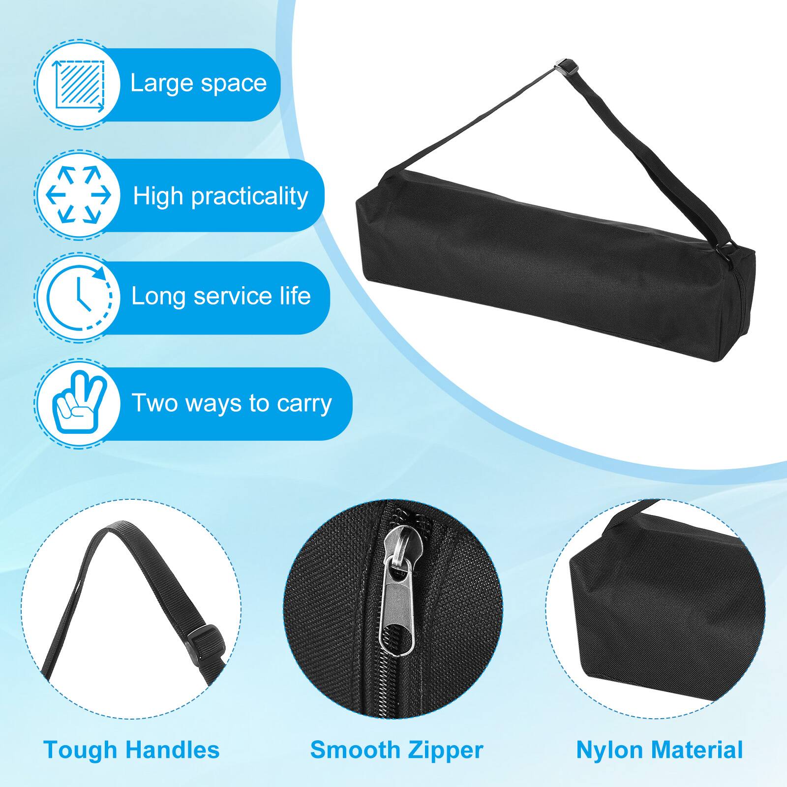 - Large space
- High practicality
- Long service life
- Two ways to carry
- Tough Handles
- Smooth Zipper
- Nylon Material