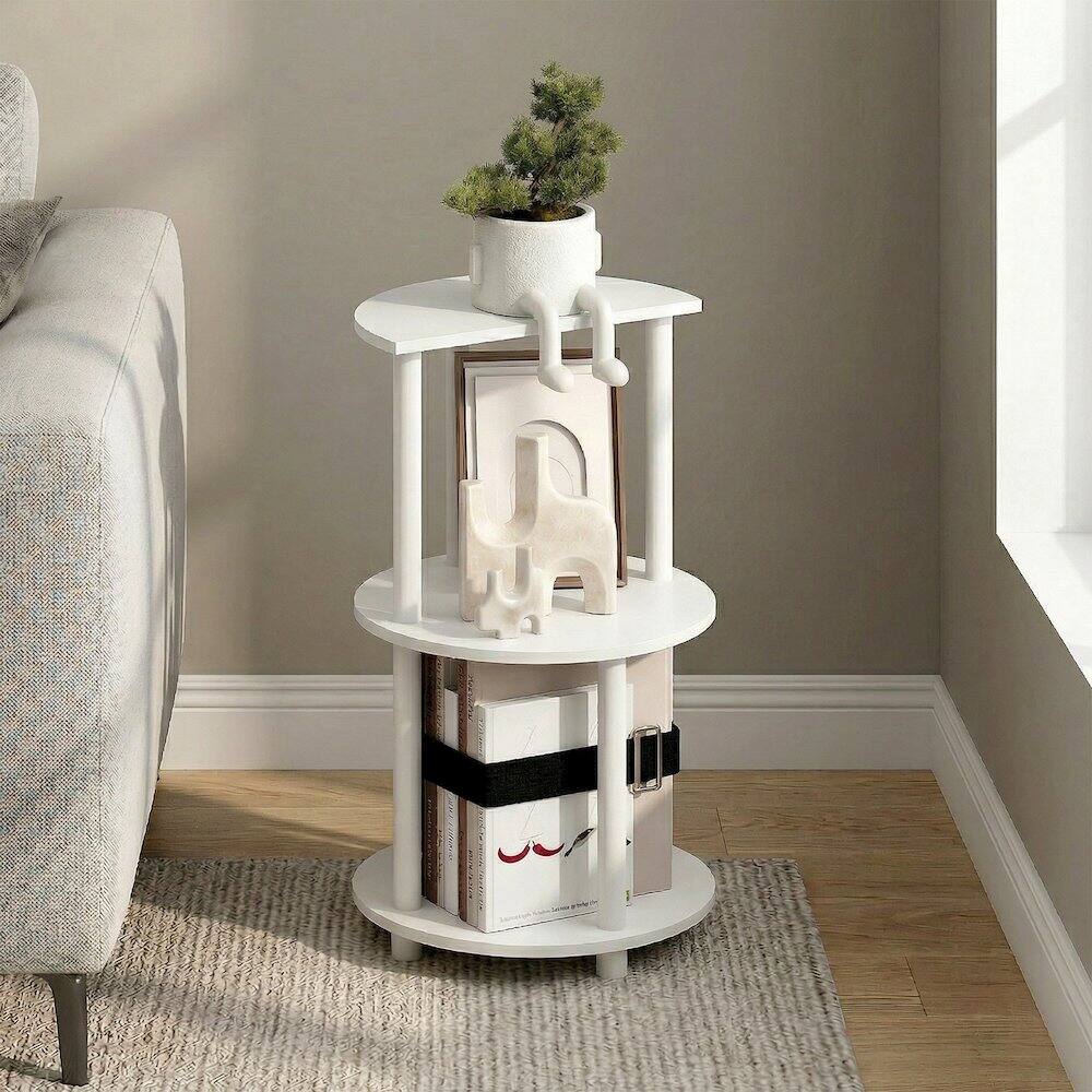 Angle. Furinno - TURN-N-TUBE Side Table, Round End Table, Toolless Half Round Table Top Night Stand, Bedside Table, Open Shelf - White/White.
