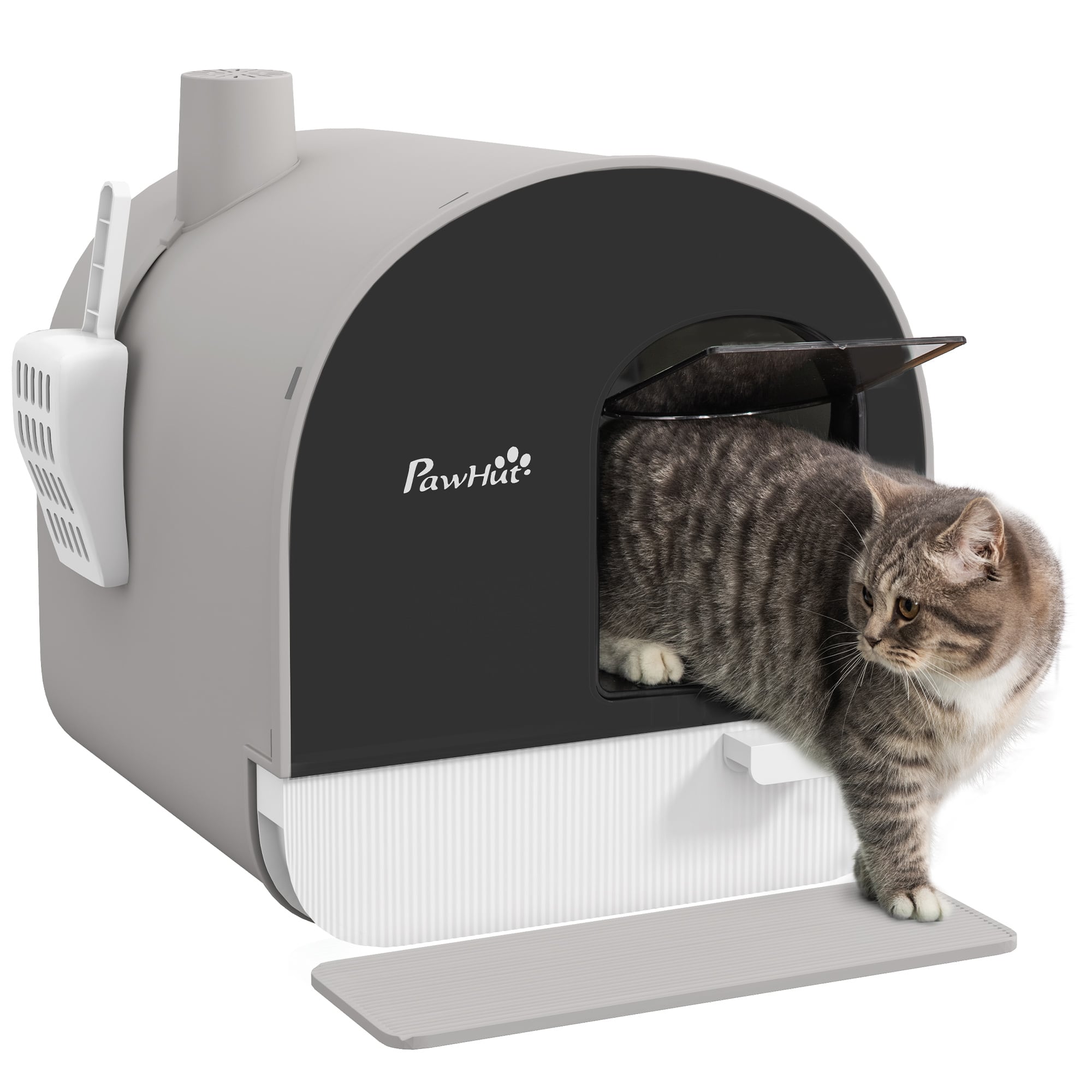 Pawhut - Cat Litter Box with Lid, Covered Litter Box for Indoor Cats with Tray, Scoop, Filter, 17" x 17" x 18.5" - Light Gray