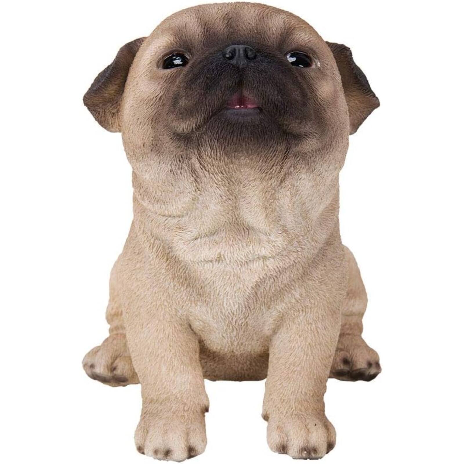 Realistic Animal Sitting Pug Puppy Collectible Home Decor Figurine 5.7 Inch Brown