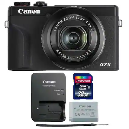 Canon ZOOM LENS CANON 4.2x IS 8.8 - 36.8mm 1:1.8 - 2.8 G7X
Canon BATTERY CHARGER
Transcend LOCK TM 0 HC 32GB
Canon BATTERY PACK NB-E3L