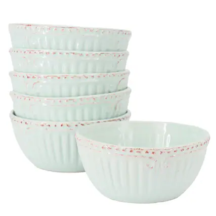 Front. Modern Southern Home - Modern Southern Home Capri 6 Piece 6 Inch Stoneware Embossed Cereal Bowl Set in Egg Blue - Mint.