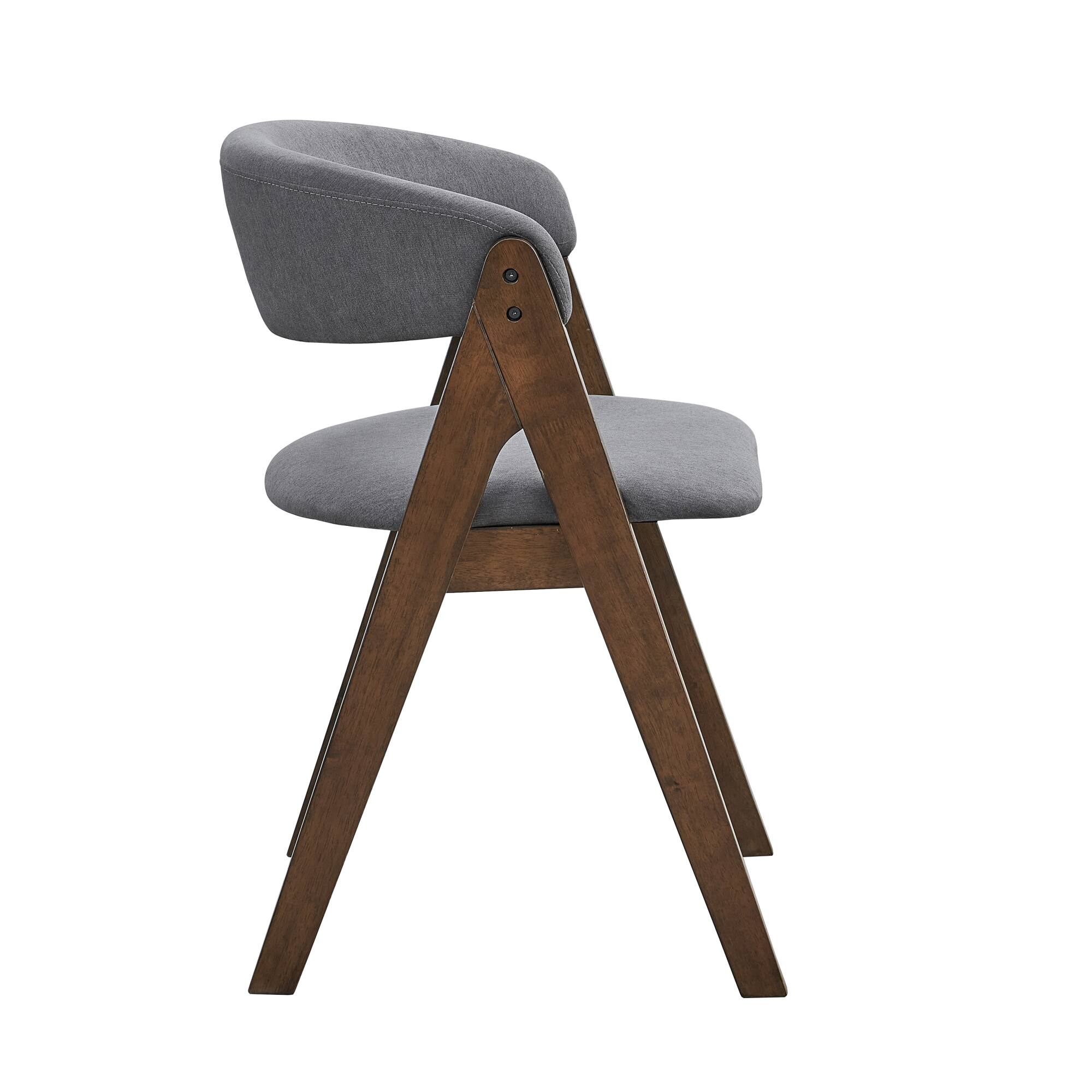 Back. GOODSILO - Modern Scandinavian Style Fabric Upholstered Side Chair with Walnut Finish Legs, Set of 2 - Gray.