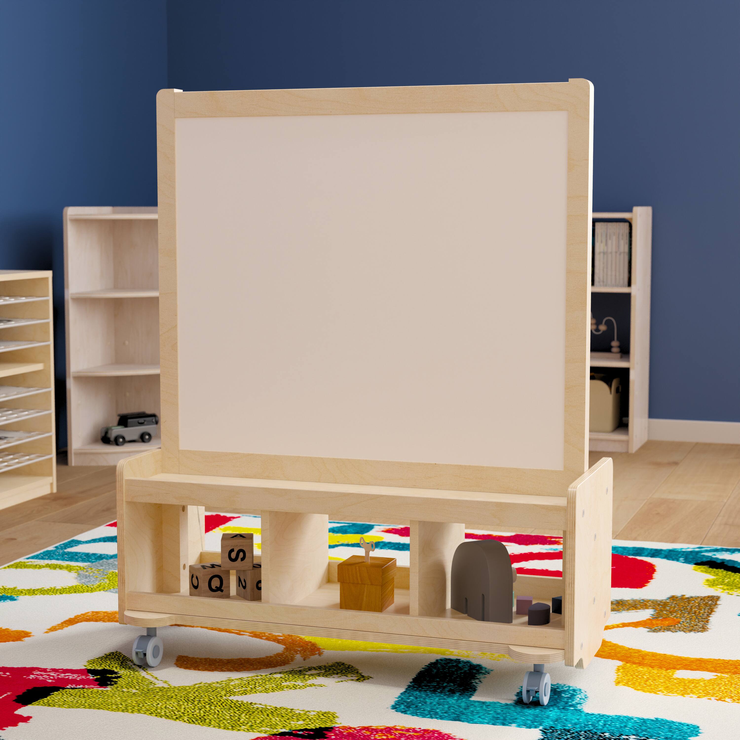 Alt View 1. Flash Furniture - Bright Beginnings Commercial Wooden Mobile Dual Sided 2 Person Art Station with Locking Caster Wheels and Bottom Cubby S - Natural.