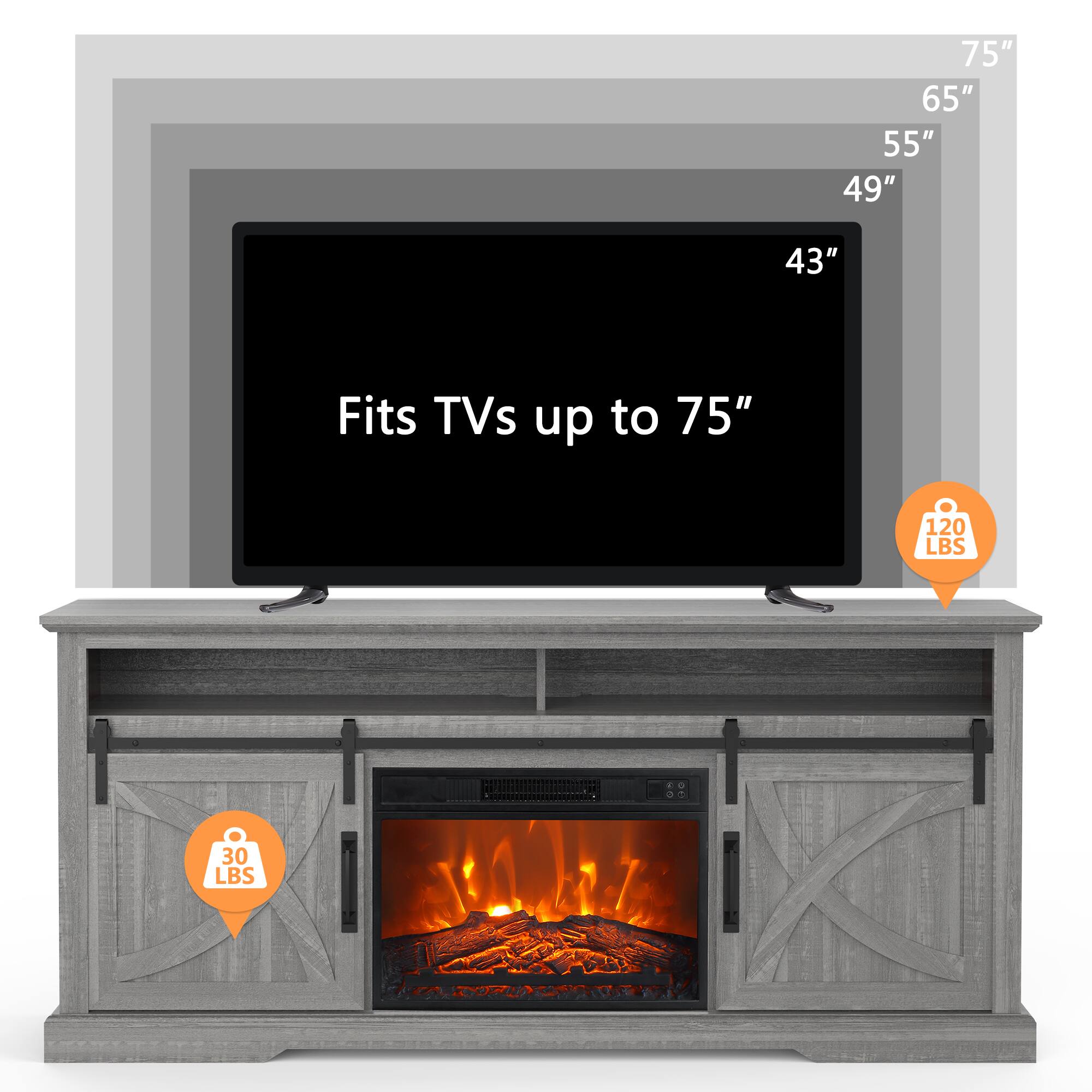 Fits TVs up to 75"

75" 65" 55" 49" 43"

120 LBS

30 LBS