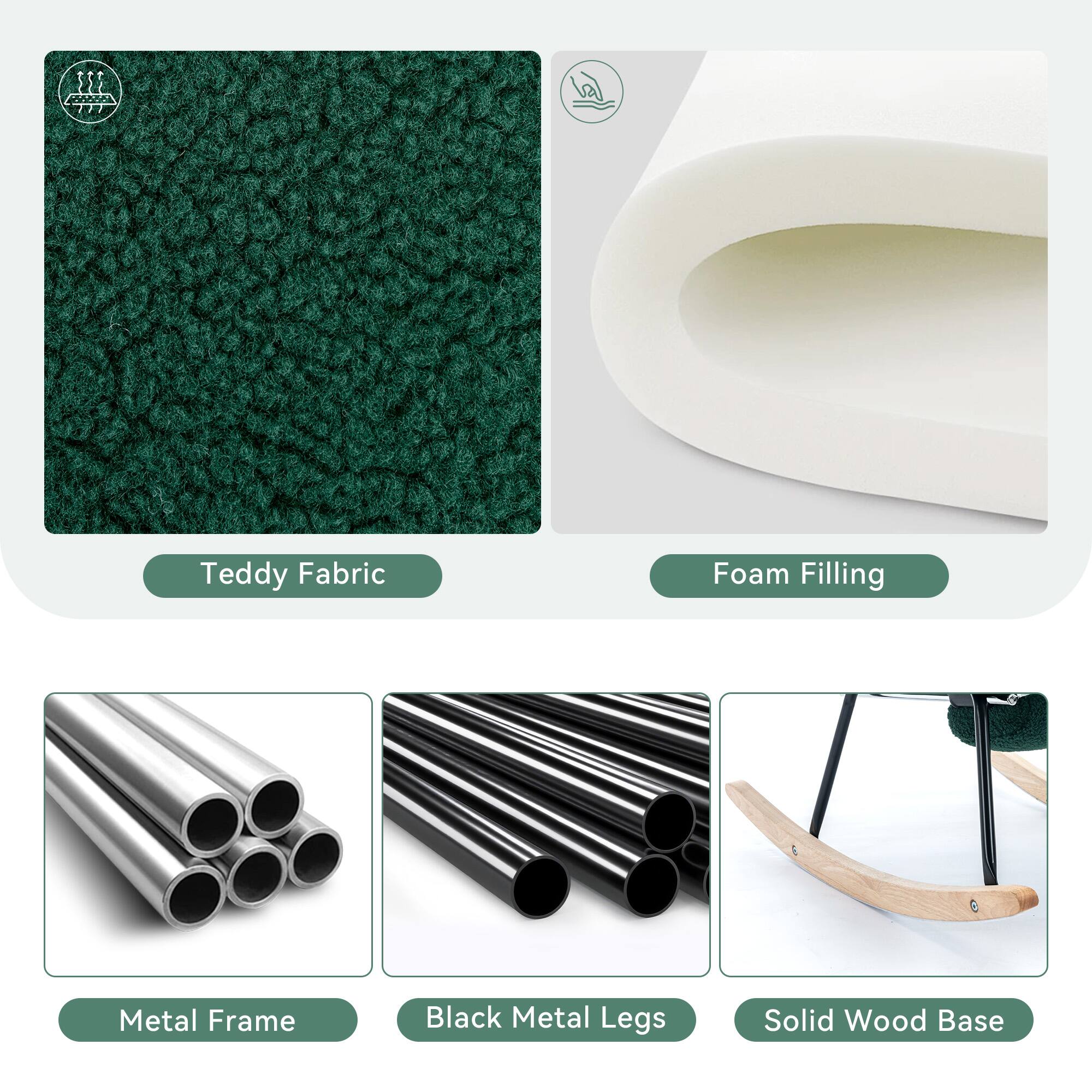 - Teddy Fabric
- Foam Filling
- Metal Frame
- Black Metal Legs
- Solid Wood Base