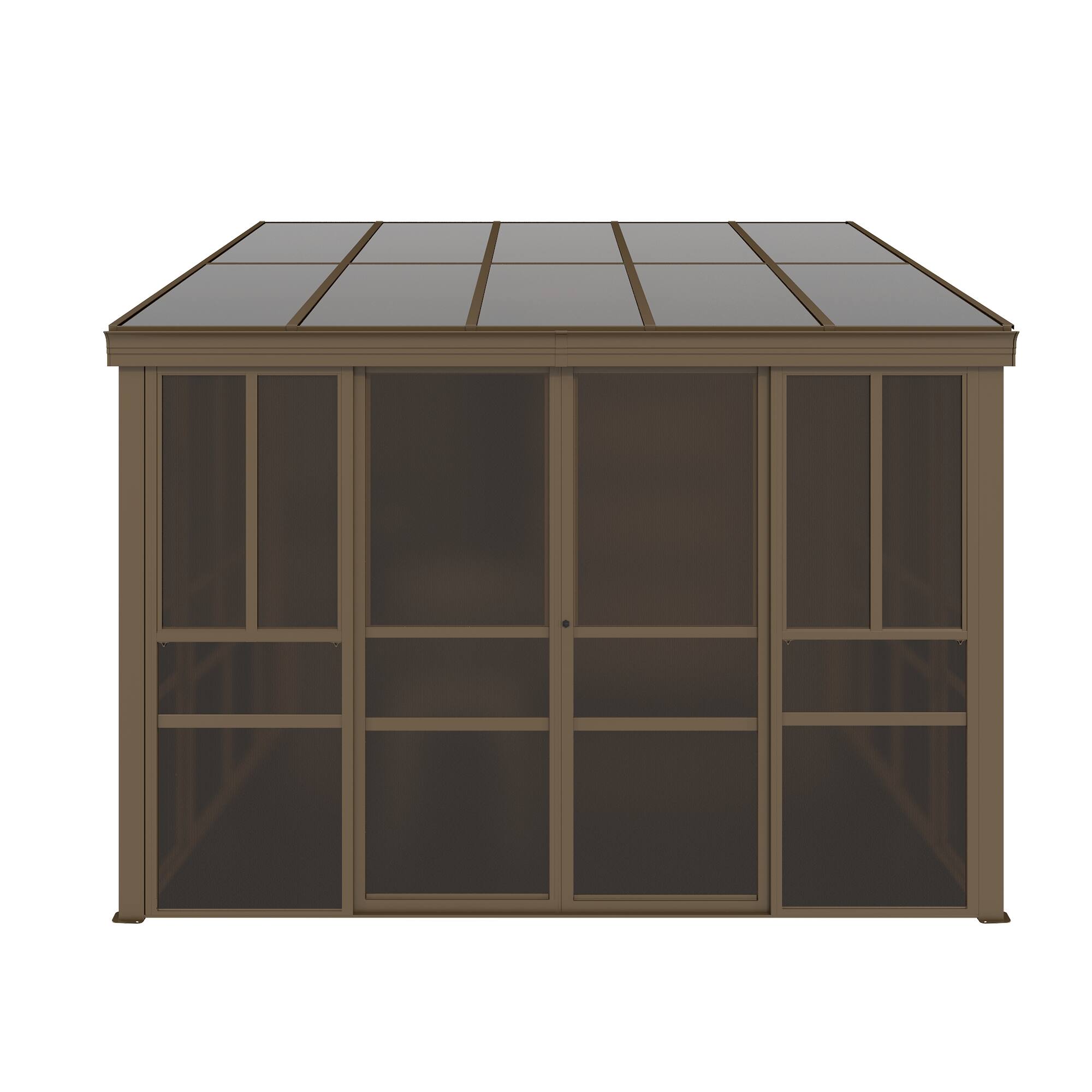 Alt View 4. U-HOMY - Brown Wall-Mounted Solarium Sunroom Kit with Sliding Doors and Adjustable Polycarbonate Windows - 10'x10'.