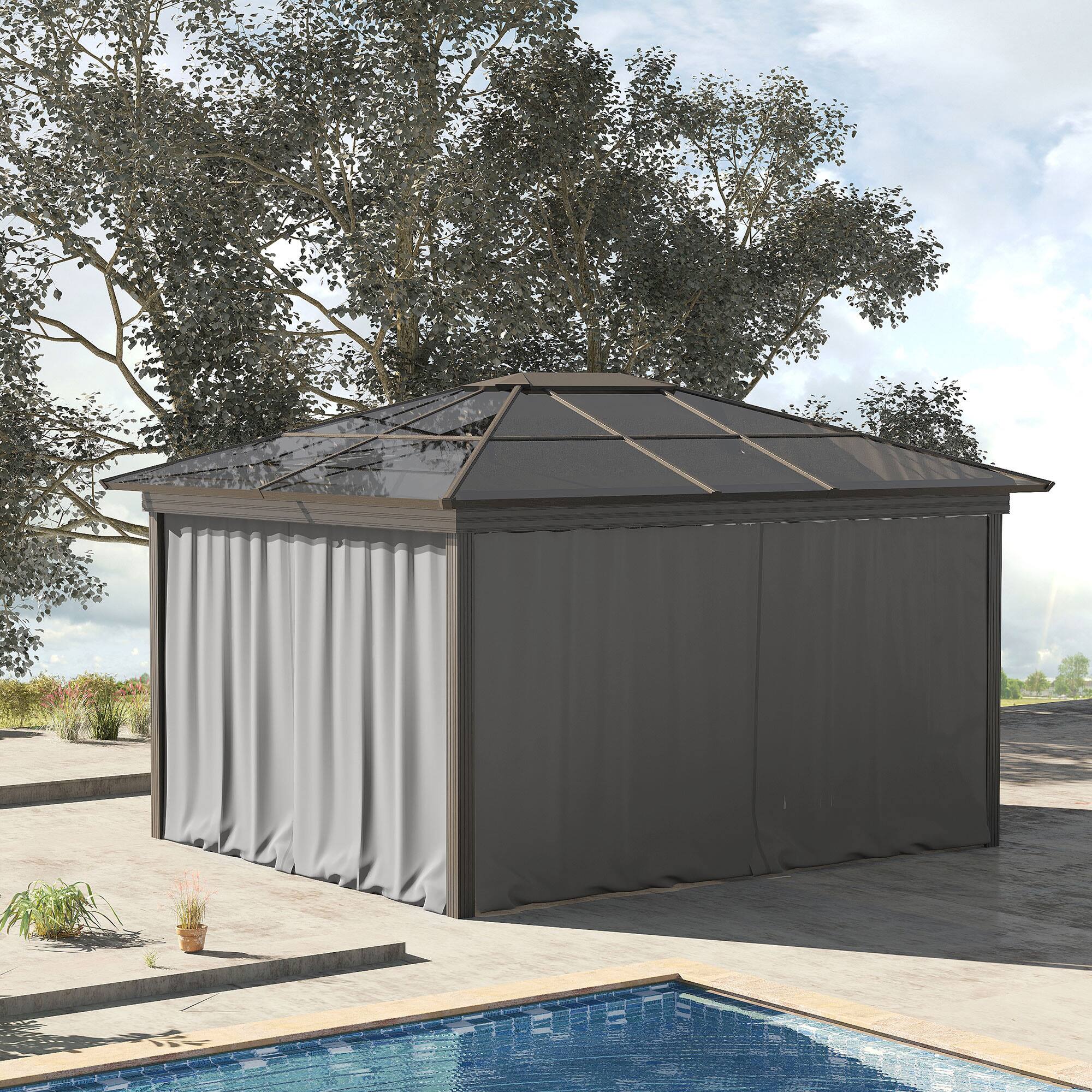 Alt View 1. Outsunny - 10' x 10' Universal Gazebo Sidewall Set with Panels, Hooks and C-Rings Included for Pergolas and Cabanas - Light Gray.
