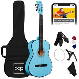 Best Choice Products - 38in Beginner Acoustic Guitar Starter Kit w/ Gig Bag, Strap, Extra Strings - Light Blue - Sky Blue