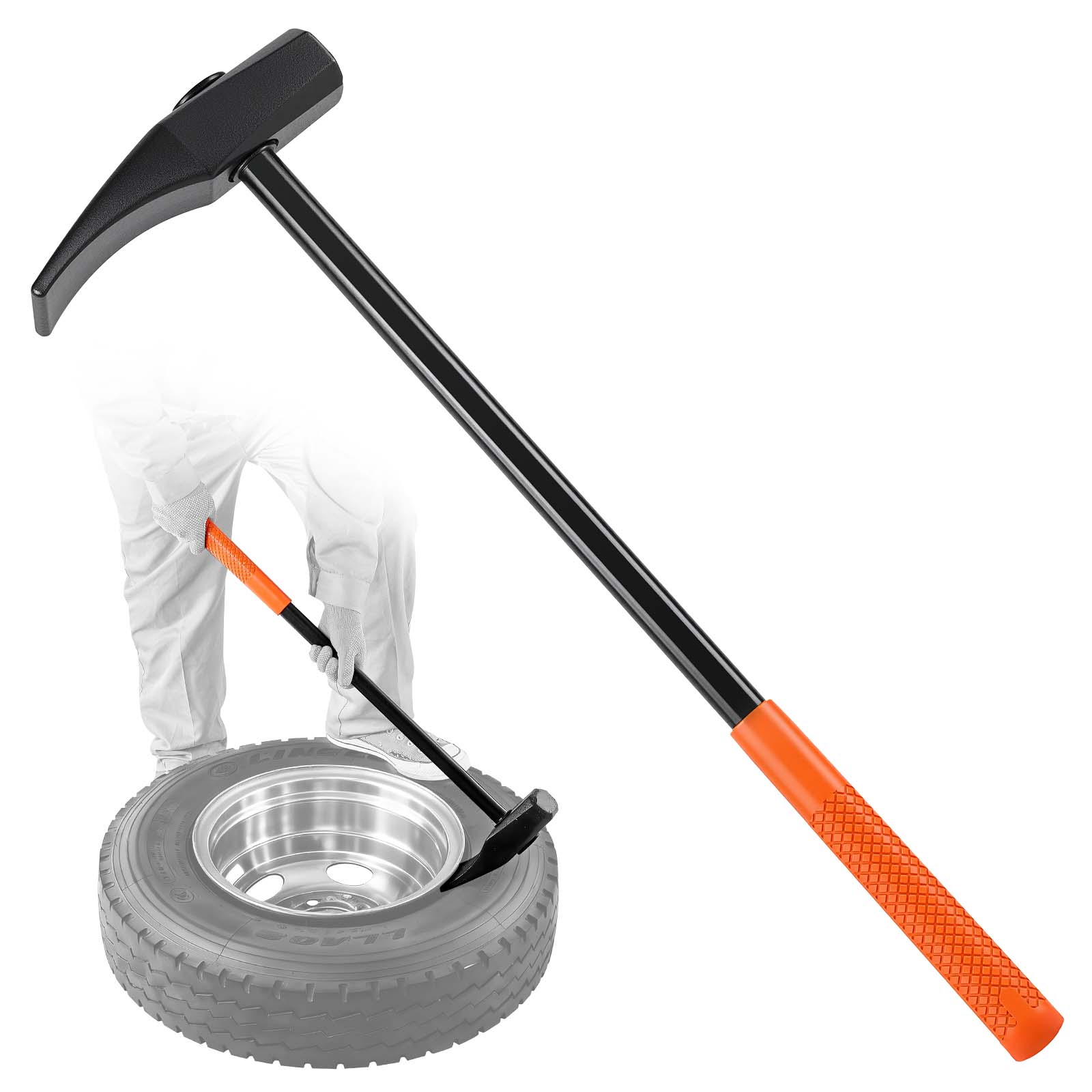 Front. VEVOR - Tire Bead Breaker Wedge, 32" Handle, Duck-Billed Tire Hammer, Heavy Duty Bead Breaker Tool & Duckbill Iron - Black + Orange.