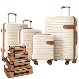 HTUTWOO - 4 Piece Luggage Set - ABS Hard Shell Expandable Suitcase with Packing Cubes, TSA Lock, Spinner Wheels, 16/20/24/28" - Cream
