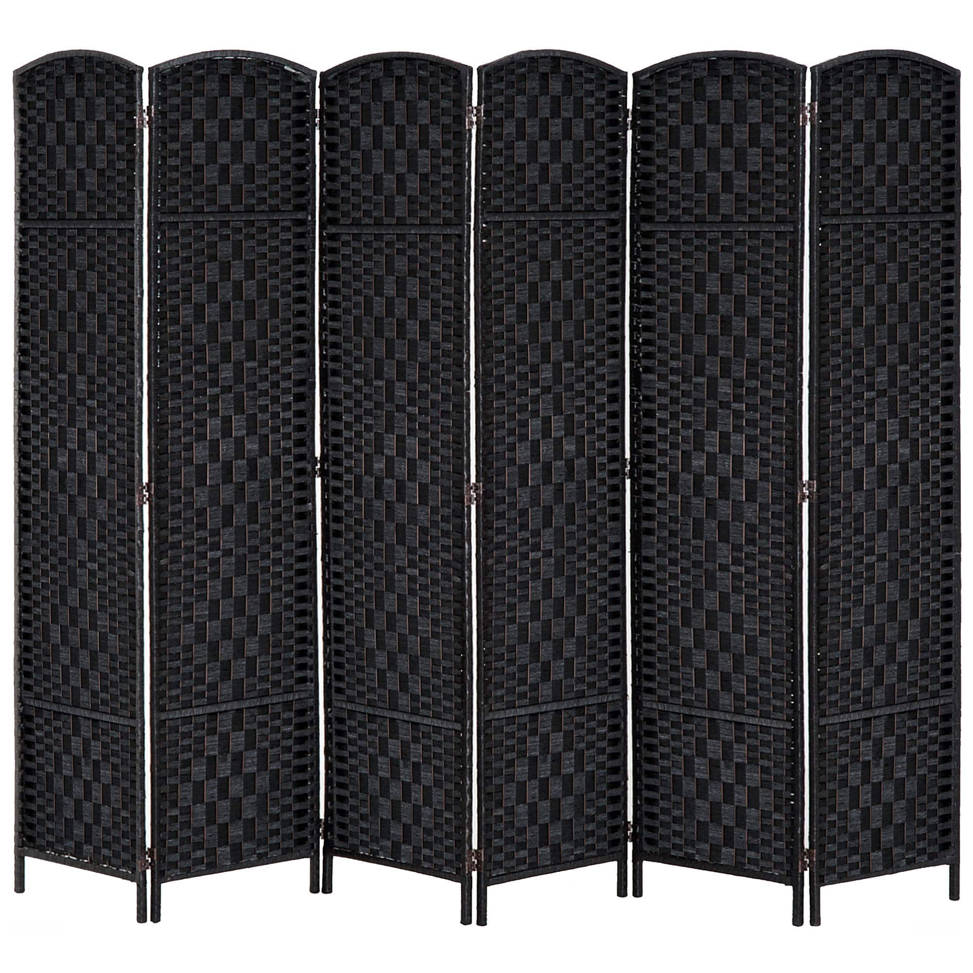 Homcom - 6 Panel Folding Wicker Weave Room Divider, Portable Privacy Screen for Bedroom Home Office - Black