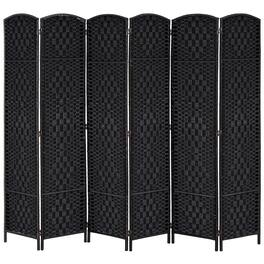 Homcom - 6 Panel Folding Wicker Weave Room Divider, Portable Privacy Screen for Bedroom Home Office - Black