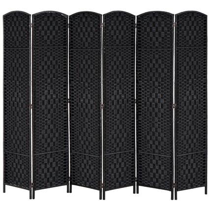 Front. Homcom - 6 Panel Folding Wicker Weave Room Divider, Portable Privacy Screen for Bedroom Home Office - Black.