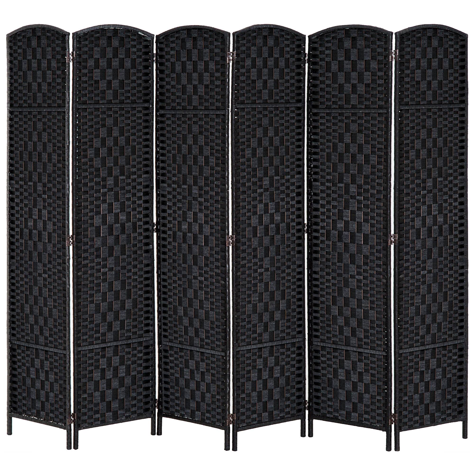 Front. Homcom - 6 Panel Folding Wicker Weave Room Divider, Portable Privacy Screen for Bedroom Home Office​ - Black.
