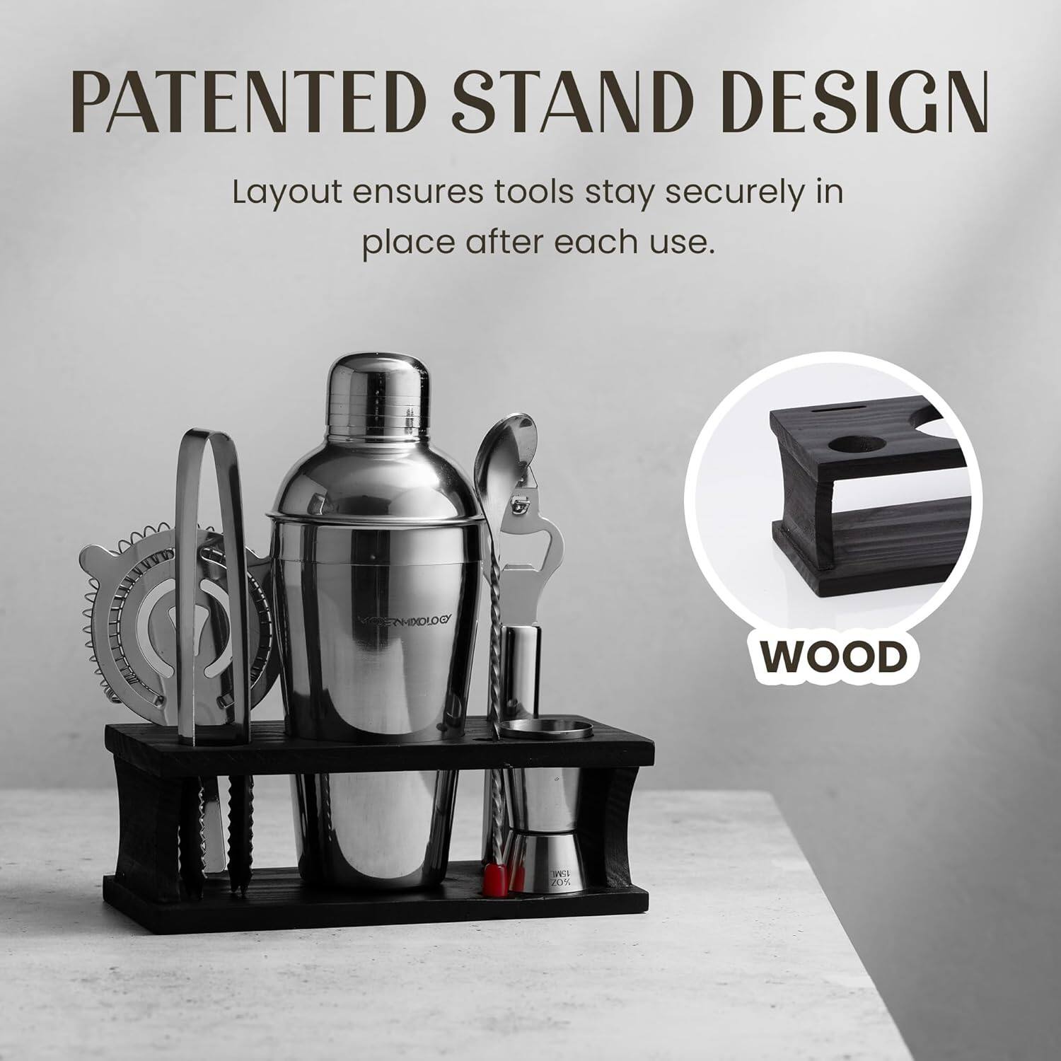 PATENTED STAND DESIGN  
Layout ensures tools stay securely in place after each use.  

WOOD