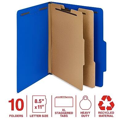 10 FOLDERS  
8.5" x 11" LETTER SIZE  
XL STAGGERED TABS  
HEAVY DUTY  
RECYCLED MATERIAL