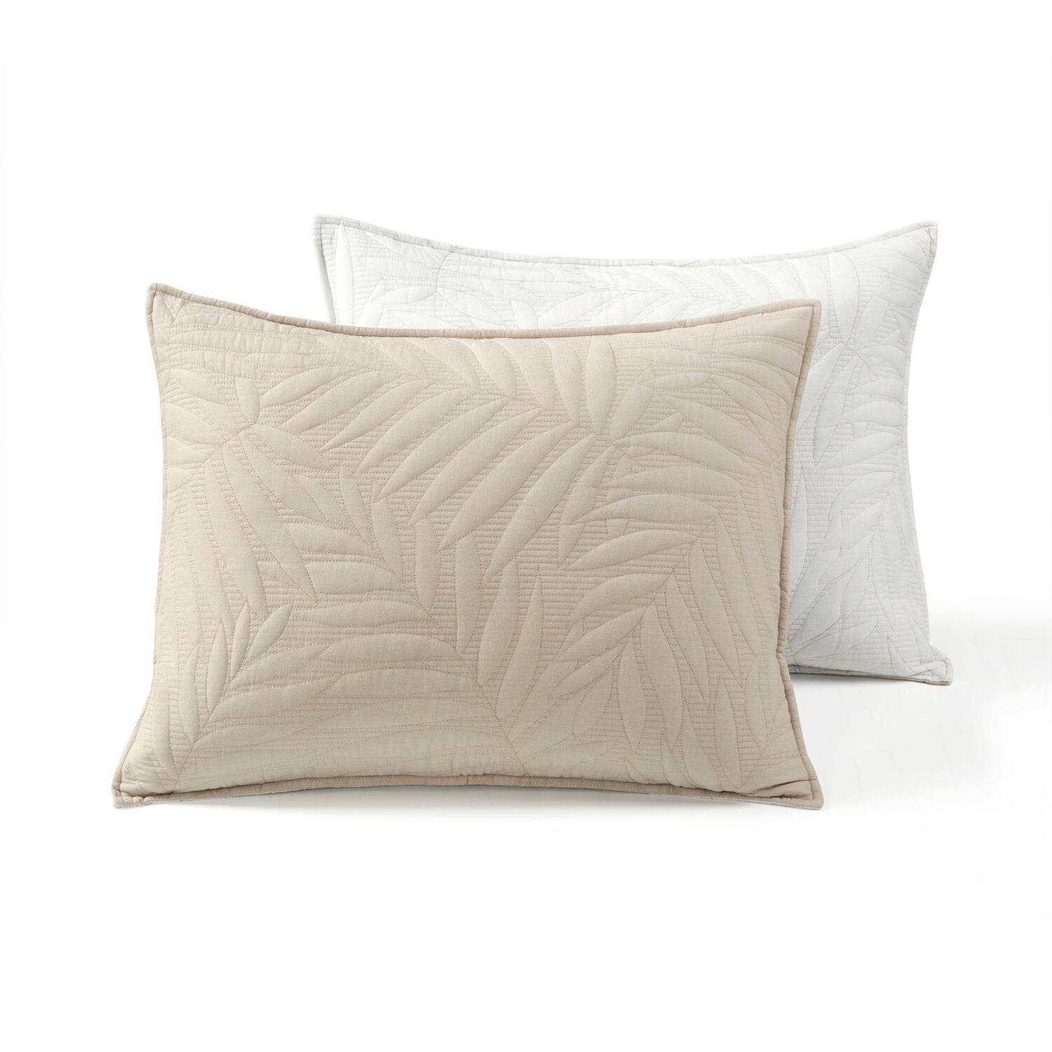 Alt View 1. Hivvago - Full/Queen Lightweight Fern Leaf Reversible 3-PC White Beige Cotton Quilt Set - White Beige.