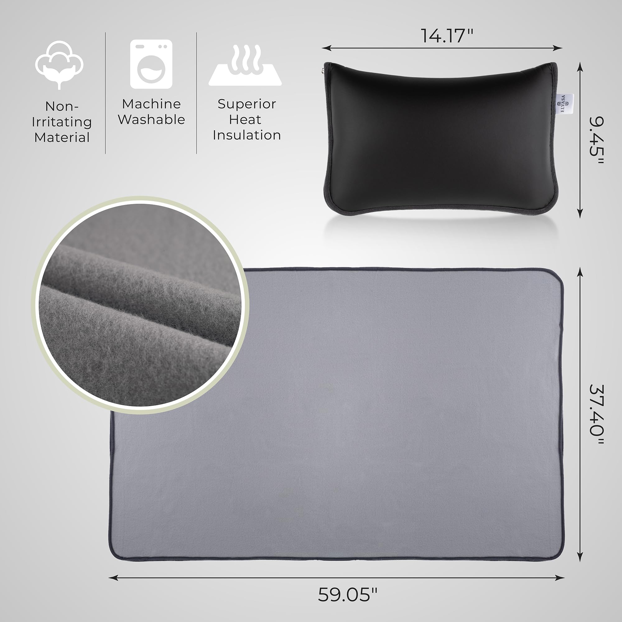 14.17" x 9.45" x 37.40" x 59.05"

Non-Irritating Material  
Machine Washable  
Superior Heat Insulation