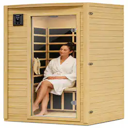 SereneLife - 1–2 Person Low EMF Infrared Sauna, Canadian Hemlock Wood with Red Light Therapy, Chromotherapy & Bluetooth - Brown