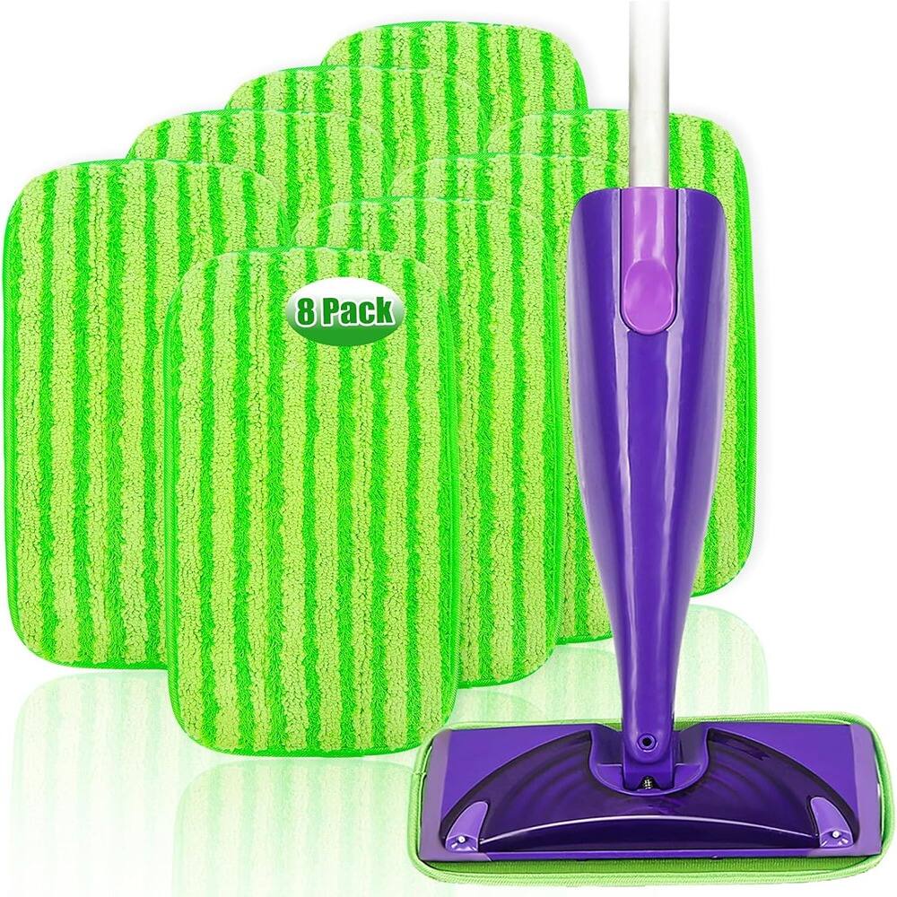 Front. Schertz - 8-Pack Reusable Mop Pads for Swiffer WetJet – Microfiber, Wet/Dry, 10–12".