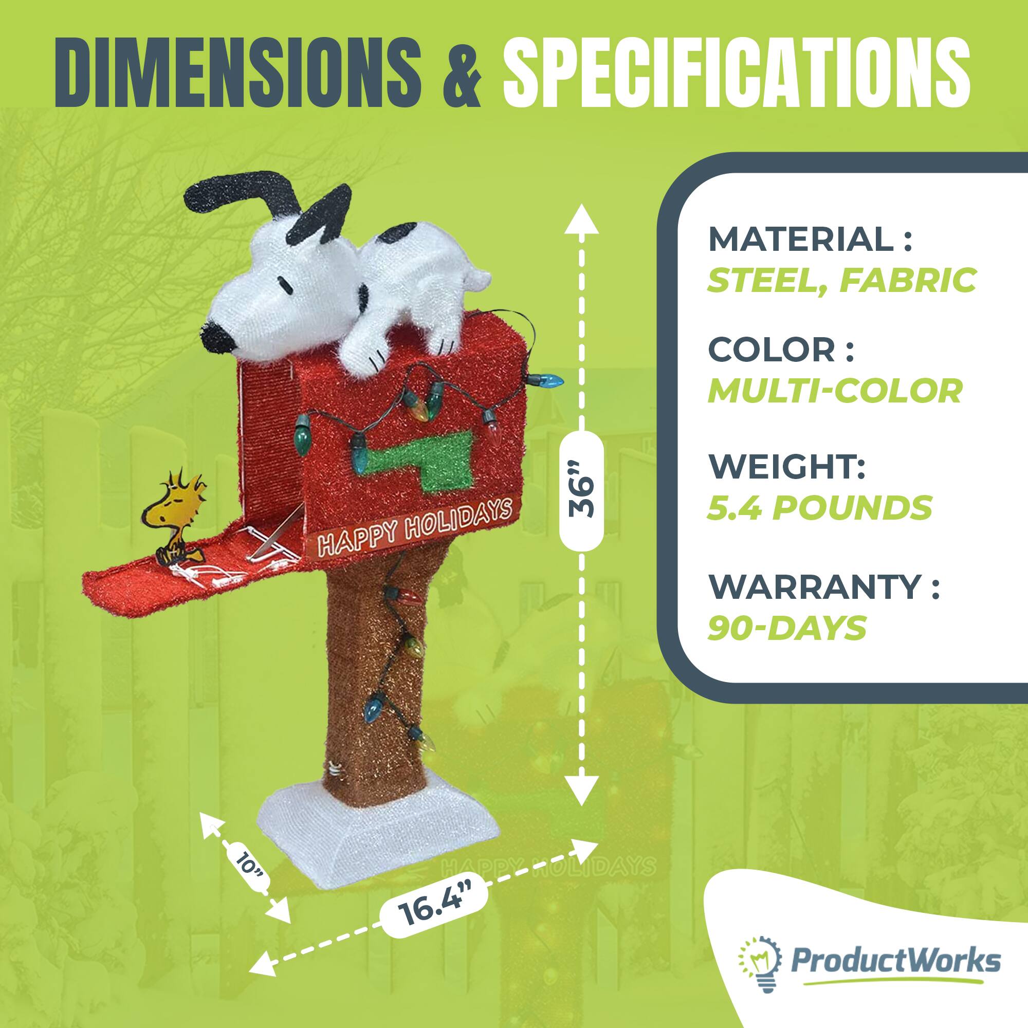 DIMENSIONS & SPECIFICATIONS

MATERIAL: STEEL, FABRIC  
COLOR: MULTI-COLOR  
WEIGHT: 5.4 POUNDS  
WARRANTY: 90-DAYS  

ProductWorks