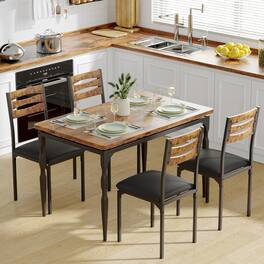 Acekool - 5 Piece Dining Table Set, Industrial Style Dining Table and Chairs Set for 4, Kitchen Table Set - Brown