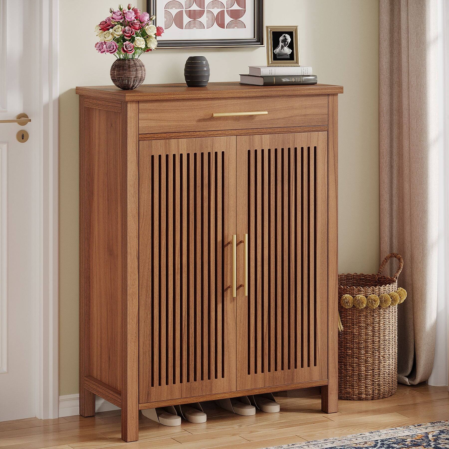 Front. Tribesigns - Office Storage Cabinet, For Everyday Organization in Workspaces and Office Reception Areas - Brown.
