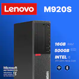 Lenovo - Refurbished Excellent - ThinkCentre M920S Desktop Computer-Intel i5-16GB RAM-500GB SSD-Spkr-Wired Kybd/Mouse-Win 11 Pro - Black