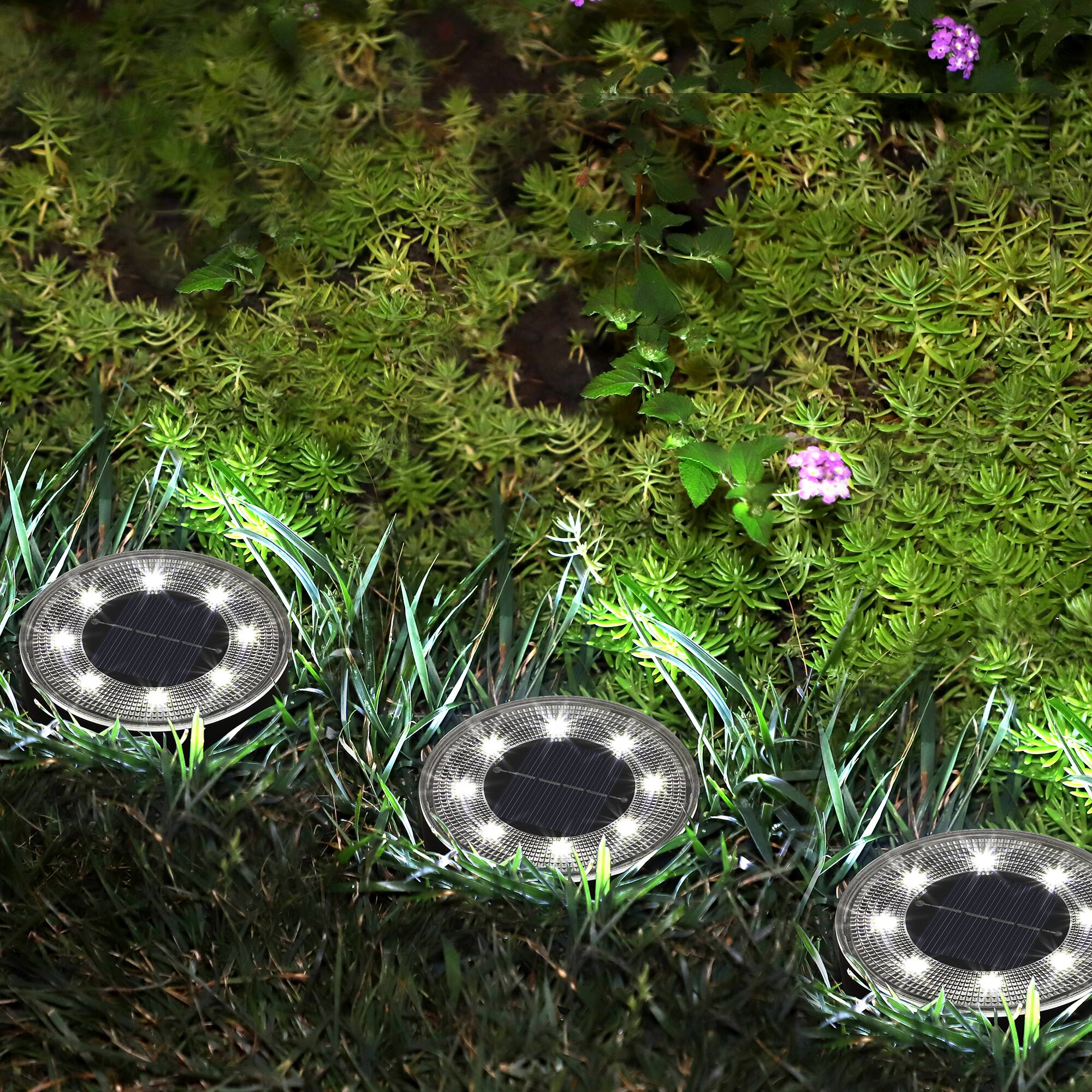Alt View 4. Oumilen - 8-Pack Solar Ground Lights, 8 LED Cool White Solar Disk Lights IP65 Waterproof In-Ground for Lawn Pathway Yard.