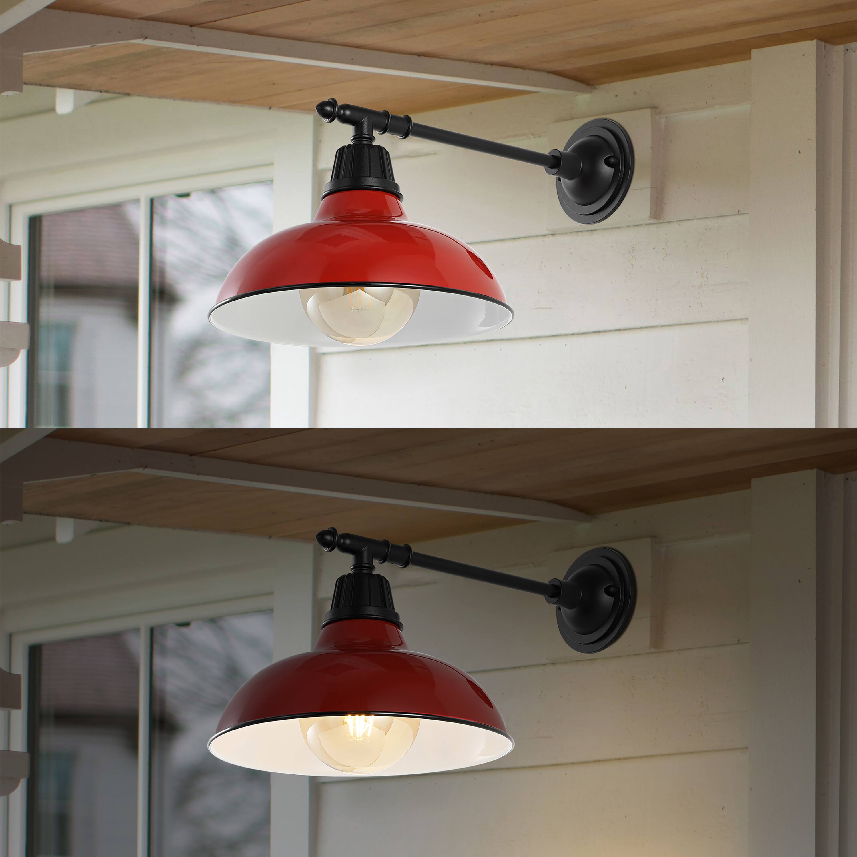 Alt View 3. Jonathan Y - Wallace 12.25" 1-Light Farmhouse Industrial Indoor/Outdoor Iron LED Victorian Arm Outdoor Sconce, Red - Red/Black.