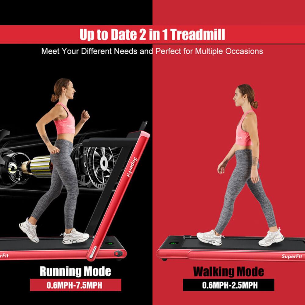 Up to Date 2 in 1 Treadmill  
Meet Your Different Needs and Perfect for Multiple Occasions  

SuperFit  
Running Mode: 0.6MPH-7.5MPH  
Walking Mode: 0.6MPH-2.5MPH