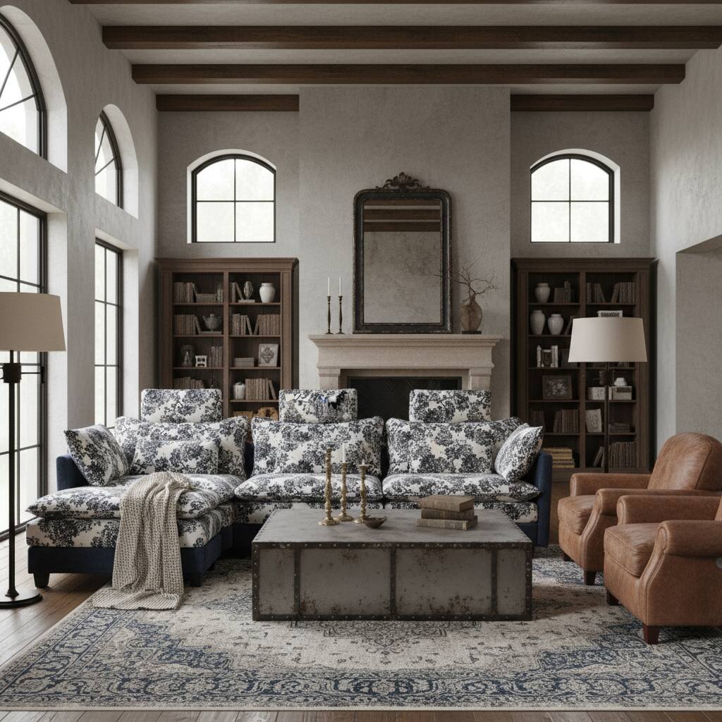 Alt View 2. Homsee - Vintage Floral Chenille Sectional Sofa, 4-Seater L-Shaped Couch with High Backrest, Spring Support & Plush Pillows - Dark Blue.