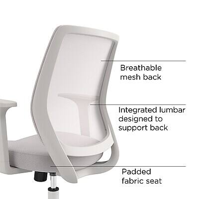 Breathable mesh back  
Integrated lumbar designed to support back  
Padded fabric seat