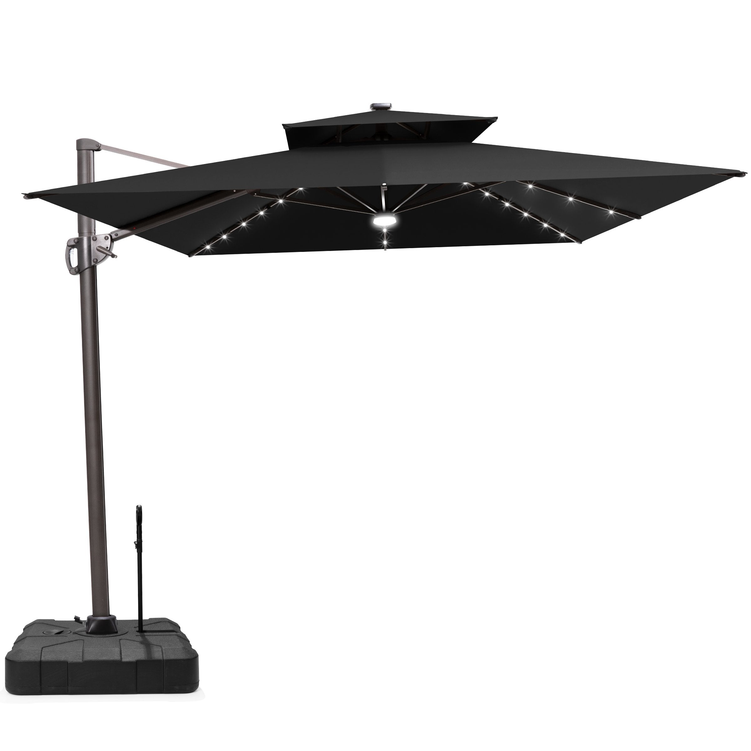 Crestlive Products - 9x11ft Aluminum Double Top Crank Cantilever Patio Umbrella with Lights with Base - Black price history on PriceWatchPro