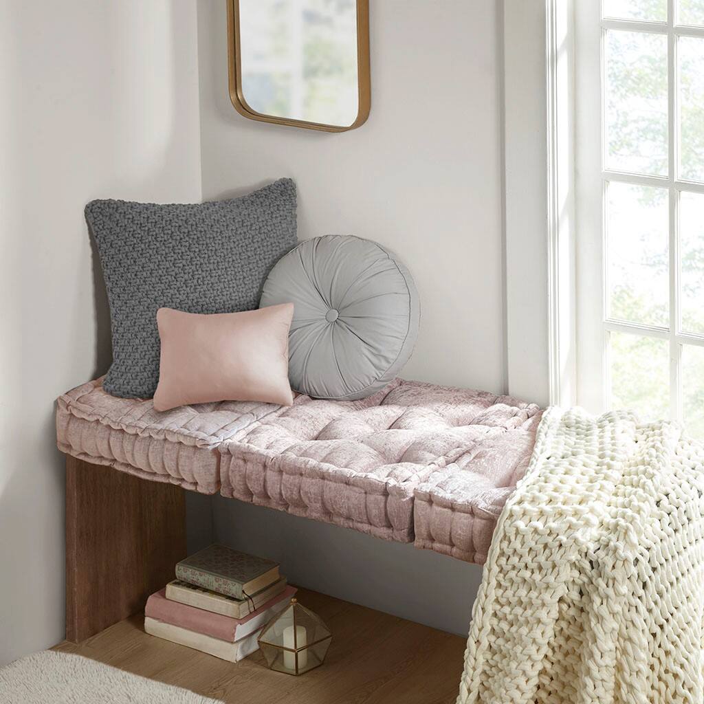 Alt View 2. Gracie Mills - Gracie Mills Elara Textured Poly Chenille Square Floor Pillow Cushion - Blush.