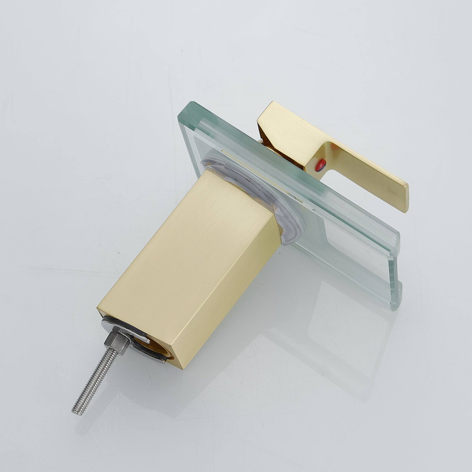 Left. Boyel Living - Brass Single Handle Single Hole Bathroom Faucet Brushed Gold with LED Temperature Sensor and Supply Hoses Easy Install - Brushed Gold.