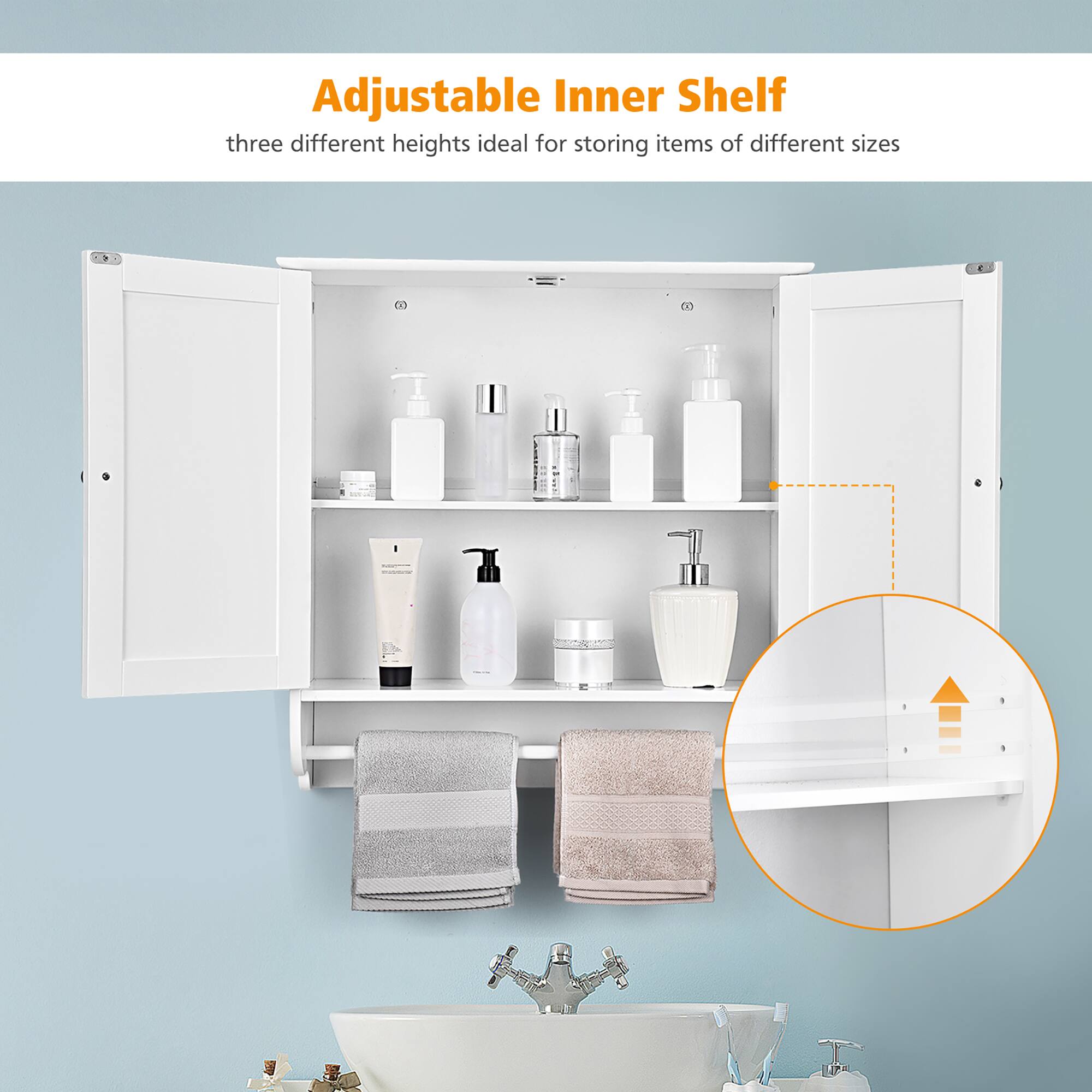 Adjustable Inner Shelf  
three different heights ideal for storing items of different sizes