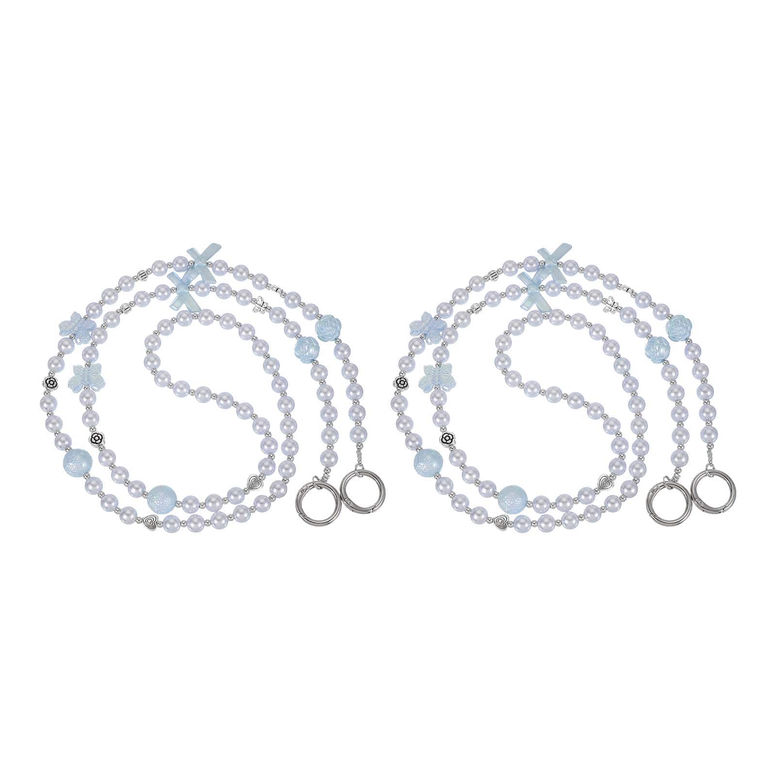 Unique Bargains - 2pcs Pearl Beaded Bow Butterfly Universal Phone Wrist Strap Cute Charm for Women Girls Smartphones - Blue